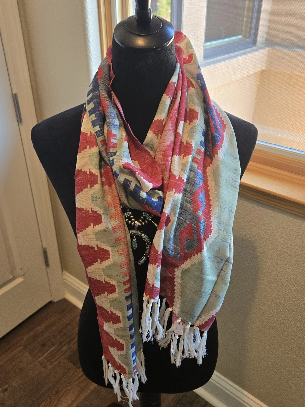 Double D Ranch Oblong Fringed Sonoran Sunset Themed Scarf/Wrap